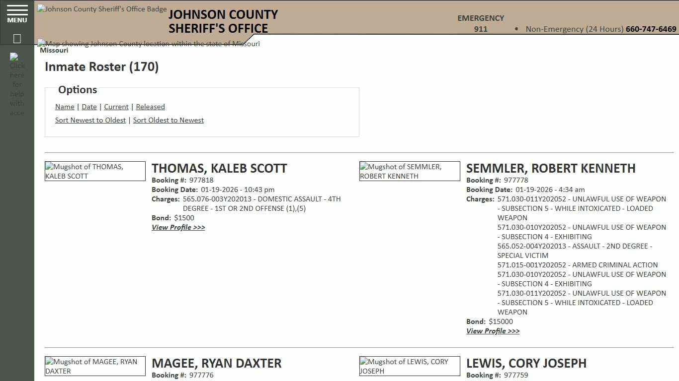 Inmate Roster - Current Inmates Booking Date Descending - Johnson County Sheriff MO